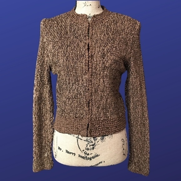 ESTELLE Silky Formal Evening Jacket, Bronze Metallic Crinkle, Size S, NWOT - Picture 1 of 8